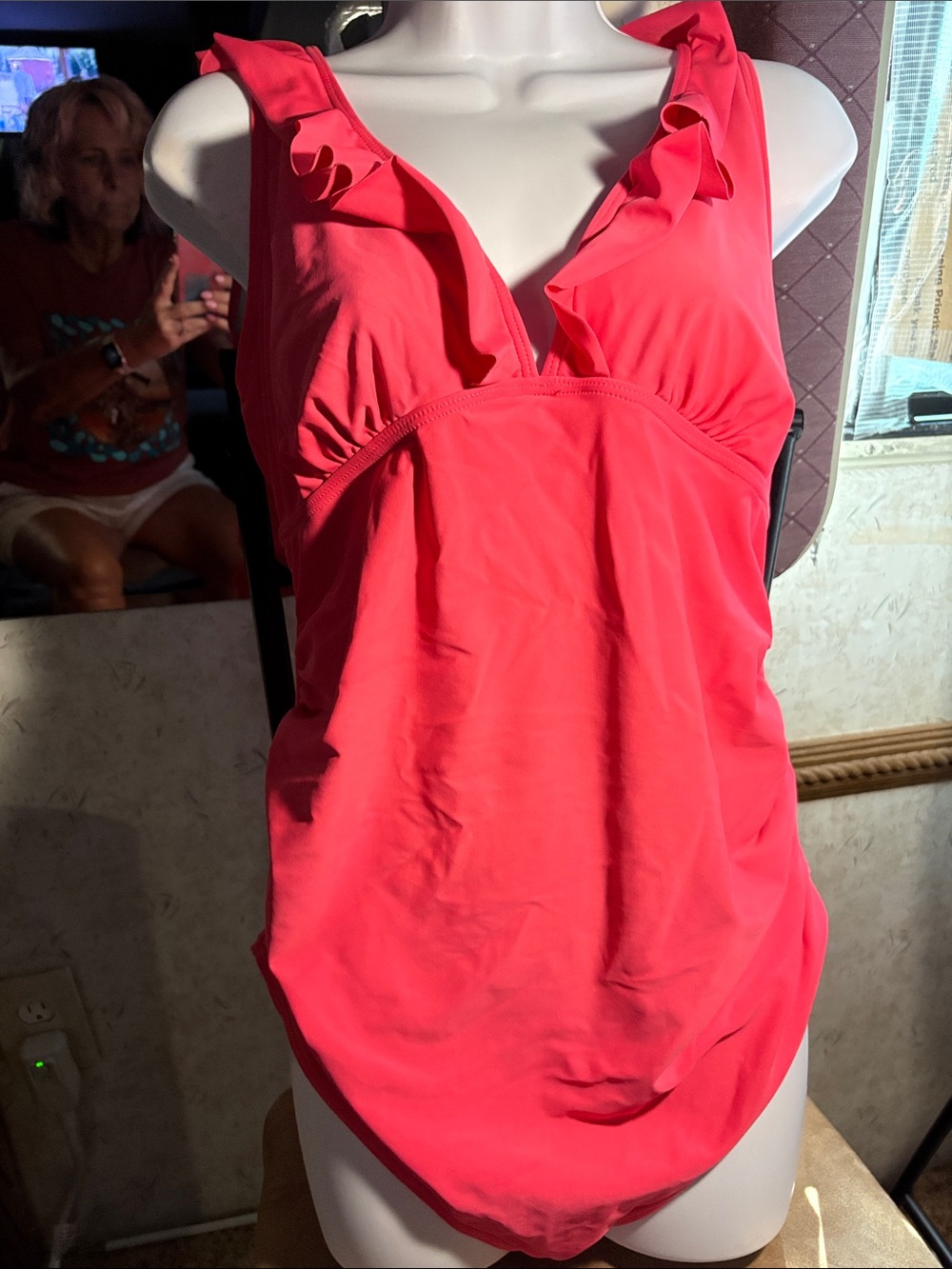 Women’s Ruffle V-Neck  one piece swimsuit, bought and never worn, size is Lg/xl